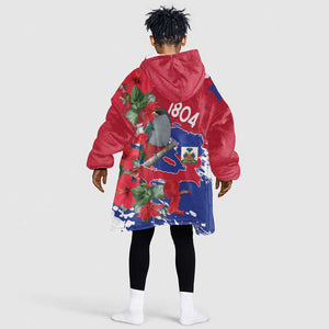 Afro Haiti Independence Day Kid Wearable Blanket Hoodie 1804 Proud Ayiti Map Hispaniolan Trogon - African Pride