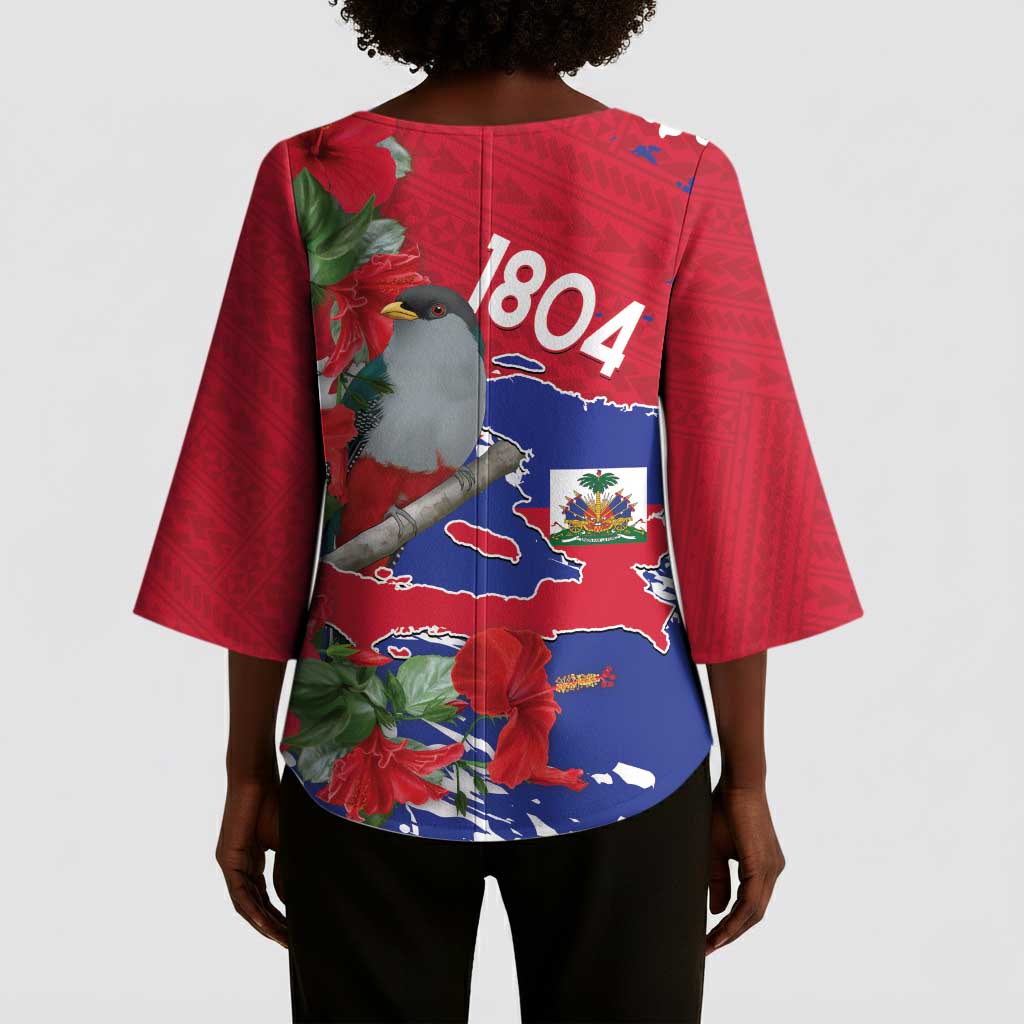 Haiti Independence Day Kimono Sleeve Blouse 1804 Proud Ayiti Map Hispaniolan Trogon