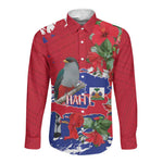 Afro Haiti Independence Day Long Sleeve Button Shirt 1804 Proud Ayiti Map Hispaniolan Trogon - African Pride