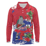 Afro Haiti Independence Day Long Sleeve Polo Shirt 1804 Proud Ayiti Map Hispaniolan Trogon - African Pride
