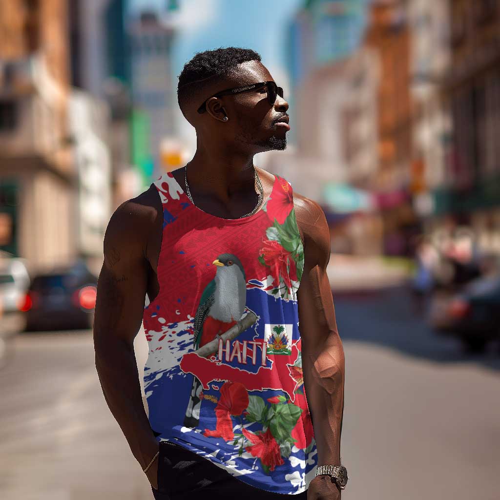 Afro Haiti Independence Day Men Tank Top 1804 Proud Ayiti Map Hispaniolan Trogon - African Pride