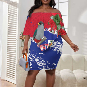 Afro Haiti Independence Day Off Shoulder Short Dress 1804 Proud Ayiti Map Hispaniolan Trogon - African Pride