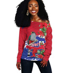 Afro Haiti Independence Day Off Shoulder Sweater 1804 Proud Ayiti Map Hispaniolan Trogon - African Pride