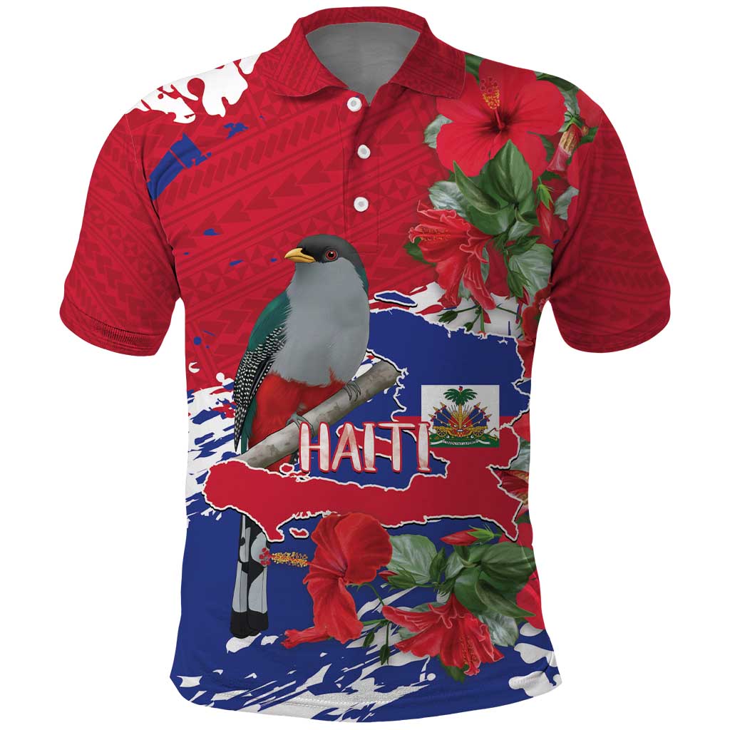 Afro Haiti Independence Day Polo Shirt 1804 Proud Ayiti Map Hispaniolan Trogon - African Pride