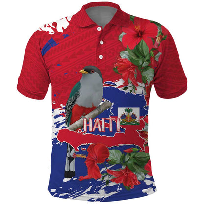 Afro Haiti Independence Day Polo Shirt 1804 Proud Ayiti Map Hispaniolan Trogon - African Pride