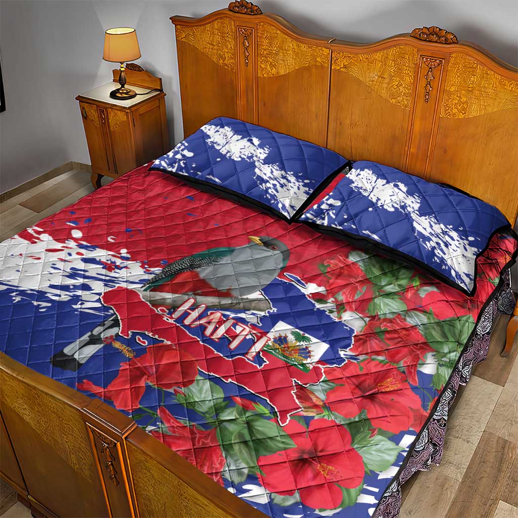 Afro Haiti Independence Day Quilt Bed Set 1804 Proud Ayiti Map Hispaniolan Trogon - African Pride