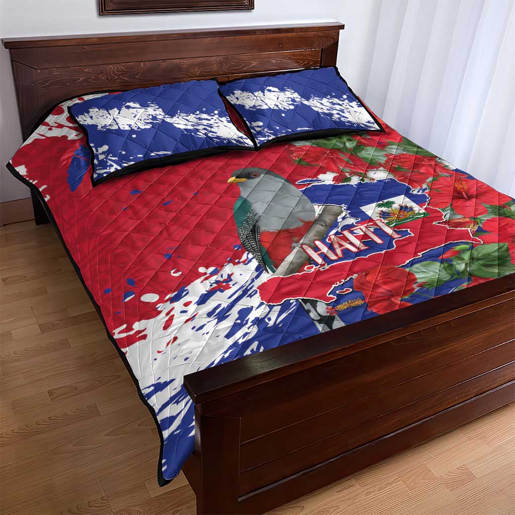 Afro Haiti Independence Day Quilt Bed Set 1804 Proud Ayiti Map Hispaniolan Trogon - African Pride