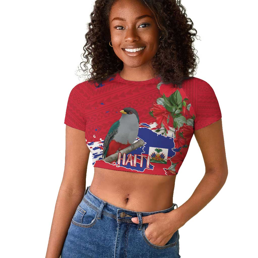 Afro Haiti Independence Day Raglan Cropped T shirt 1804 Proud Ayiti Map Hispaniolan Trogon - African Pride