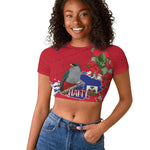 Afro Haiti Independence Day Raglan Cropped T shirt 1804 Proud Ayiti Map Hispaniolan Trogon - African Pride
