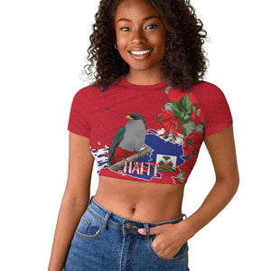 Afro Haiti Independence Day Raglan Cropped T shirt 1804 Proud Ayiti Map Hispaniolan Trogon - African Pride