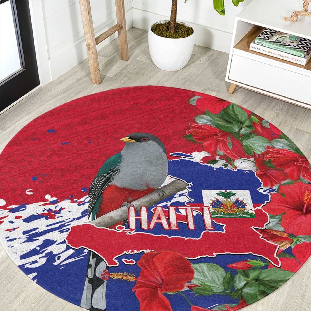 Afro Haiti Independence Day Round Carpet 1804 Proud Ayiti Map Hispaniolan Trogon - African Pride