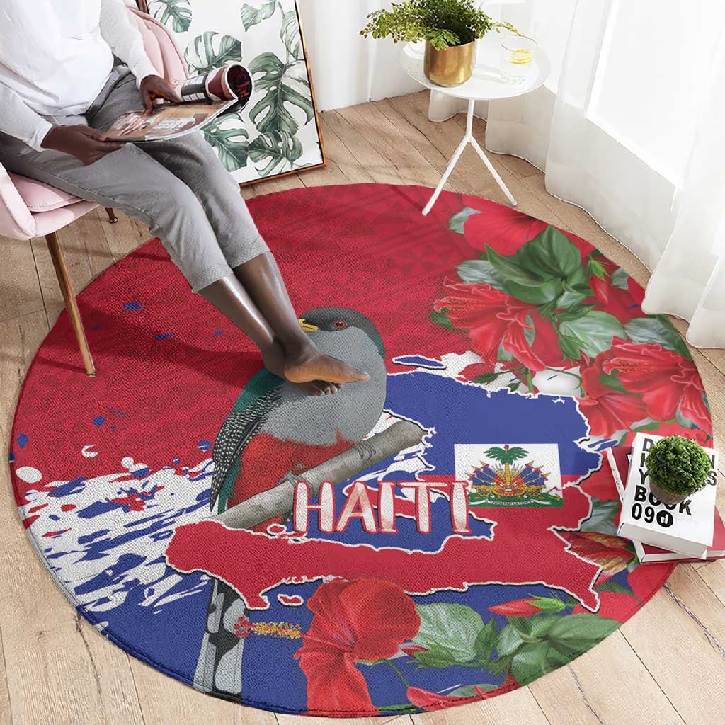 Afro Haiti Independence Day Round Carpet 1804 Proud Ayiti Map Hispaniolan Trogon - African Pride
