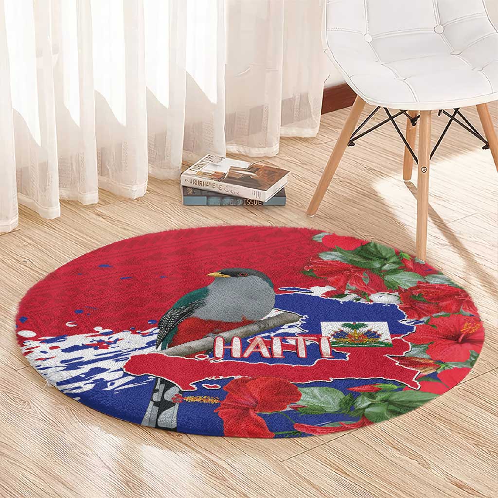 Afro Haiti Independence Day Round Carpet 1804 Proud Ayiti Map Hispaniolan Trogon - African Pride