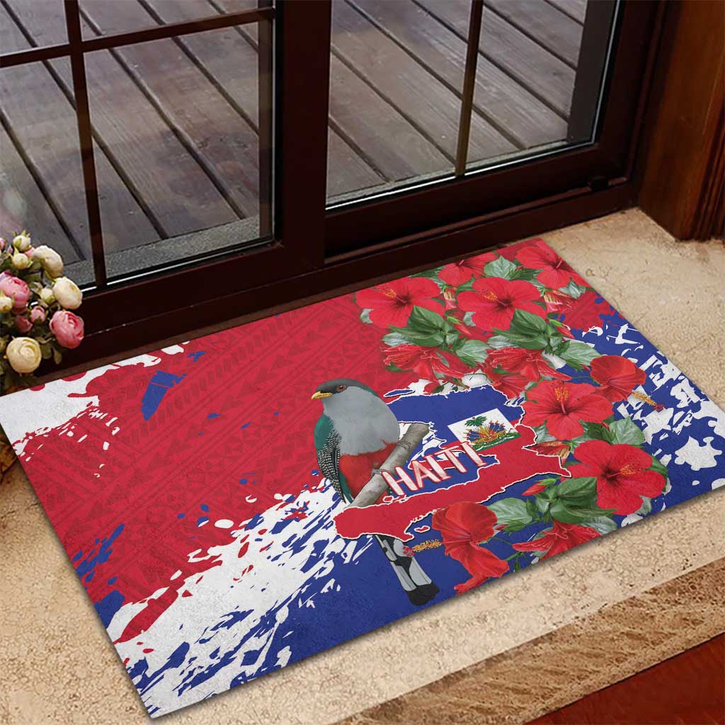 Afro Haiti Independence Day Rubber Doormat 1804 Proud Ayiti Map Hispaniolan Trogon - African Pride