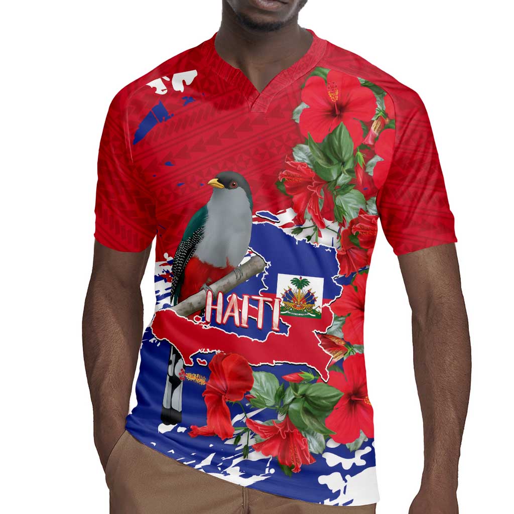 Afro Haiti Independence Day Rugby Jersey 1804 Proud Ayiti Map Hispaniolan Trogon LT14