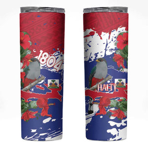 Afro Haiti Independence Day Skinny Tumbler 1804 Proud Ayiti Map Hispaniolan Trogon - African Pride