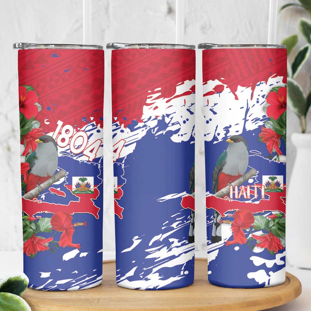 Afro Haiti Independence Day Skinny Tumbler 1804 Proud Ayiti Map Hispaniolan Trogon - African Pride