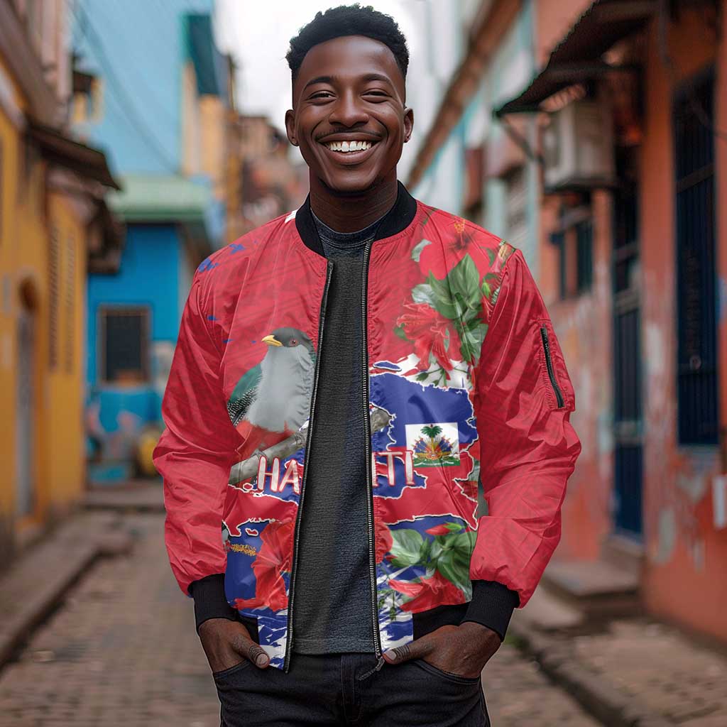 Afro Haiti Independence Day Sleeve Zip Bomber Jacket 1804 Proud Ayiti Map Hispaniolan Trogon - African Pride