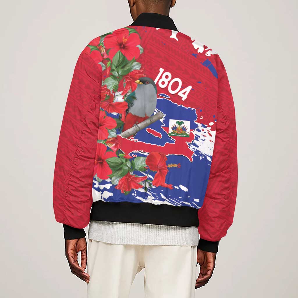 Afro Haiti Independence Day Sleeve Zip Bomber Jacket 1804 Proud Ayiti Map Hispaniolan Trogon - African Pride