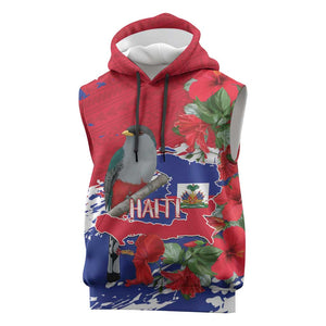 Afro Haiti Independence Day Sleeveless Hoodie 1804 Proud Ayiti Map Hispaniolan Trogon - African Pride
