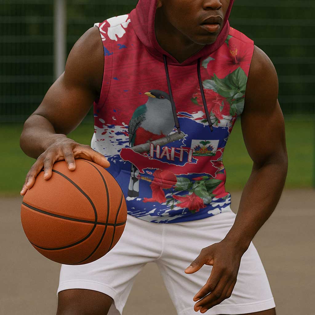 Afro Haiti Independence Day Sleeveless Hoodie 1804 Proud Ayiti Map Hispaniolan Trogon - African Pride