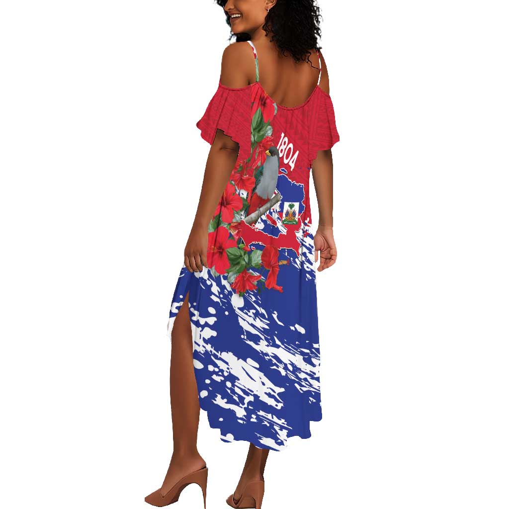 Afro Haiti Independence Day Summer Maxi Dress 1804 Proud Ayiti Map Hispaniolan Trogon - African Pride
