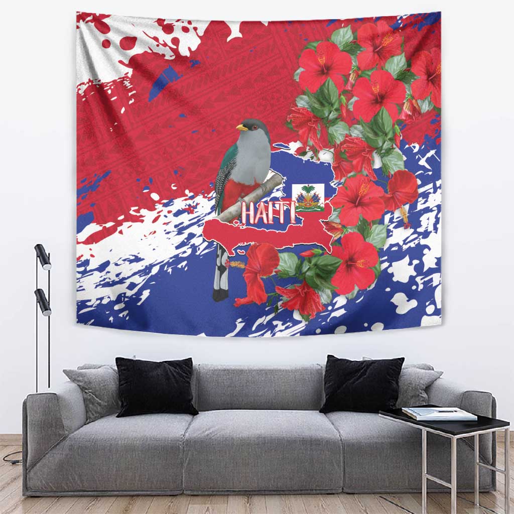 Afro Haiti Independence Day Tapestry 1804 Proud Ayiti Map Hispaniolan Trogon - African Pride
