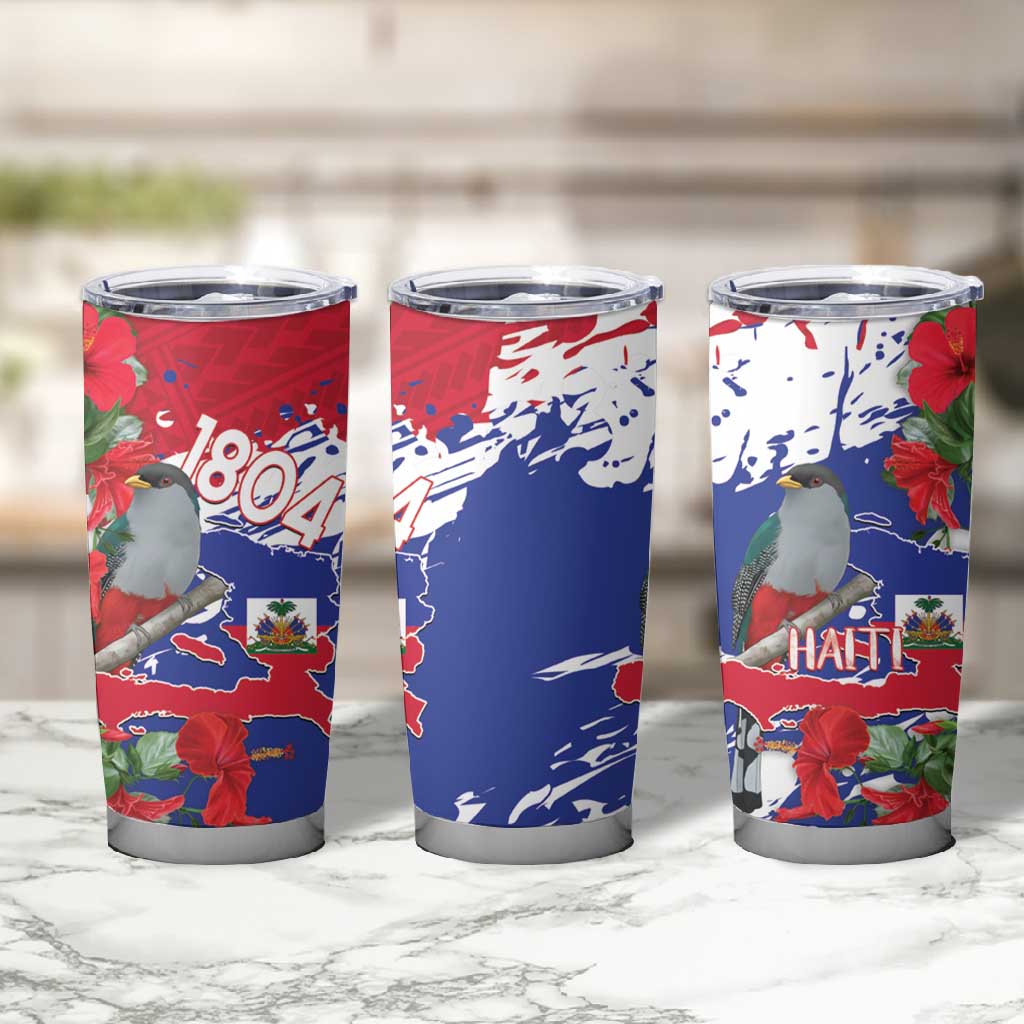 Afro Haiti Independence Day Tumbler Cup 1804 Proud Ayiti Map Hispaniolan Trogon - African Pride