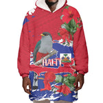 Afro Haiti Independence Day Wearable Blanket Hoodie 1804 Proud Ayiti Map Hispaniolan Trogon - African Pride