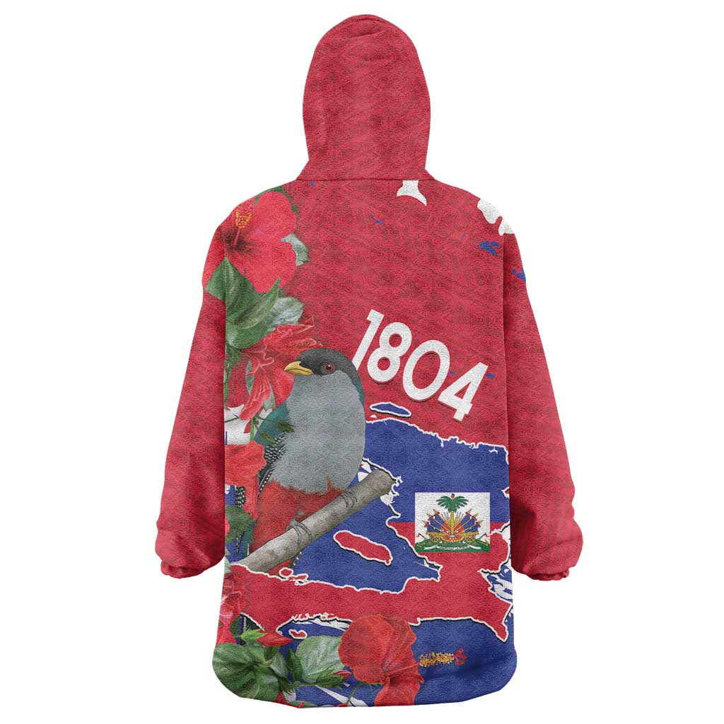 Afro Haiti Independence Day Wearable Blanket Hoodie 1804 Proud Ayiti Map Hispaniolan Trogon - African Pride