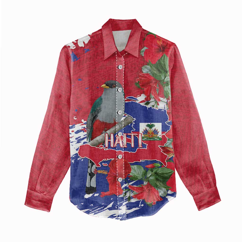 Afro Haiti Independence Day Women Casual Shirt 1804 Proud Ayiti Map Hispaniolan Trogon - African Pride