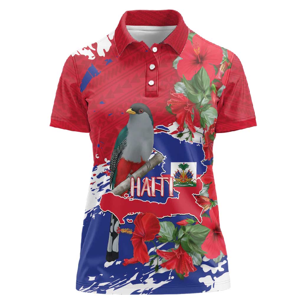 Afro Haiti Independence Day Women Polo Shirt 1804 Proud Ayiti Map Hispaniolan Trogon - African Pride