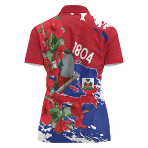 Afro Haiti Independence Day Women Polo Shirt 1804 Proud Ayiti Map Hispaniolan Trogon - African Pride