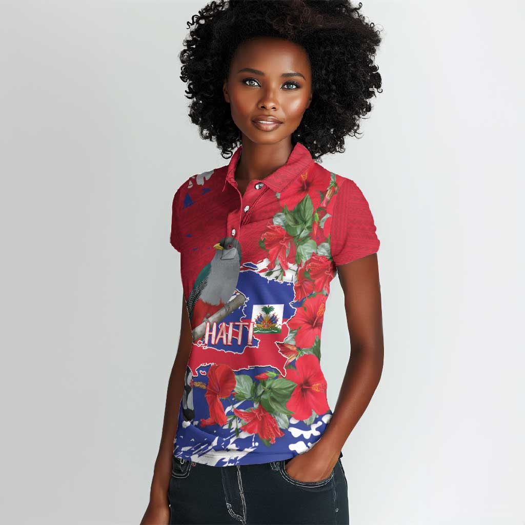 Afro Haiti Independence Day Women Polo Shirt 1804 Proud Ayiti Map Hispaniolan Trogon - African Pride
