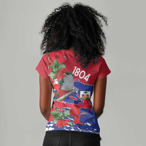 Afro Haiti Independence Day Women V-Neck T-Shirt 1804 Proud Ayiti Map Hispaniolan Trogon - African Pride