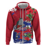 Afro Haiti Independence Day Zip Hoodie 1804 Proud Ayiti Map Hispaniolan Trogon - African Pride