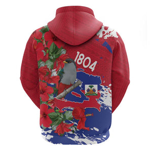 Afro Haiti Independence Day Zip Hoodie 1804 Proud Ayiti Map Hispaniolan Trogon - African Pride