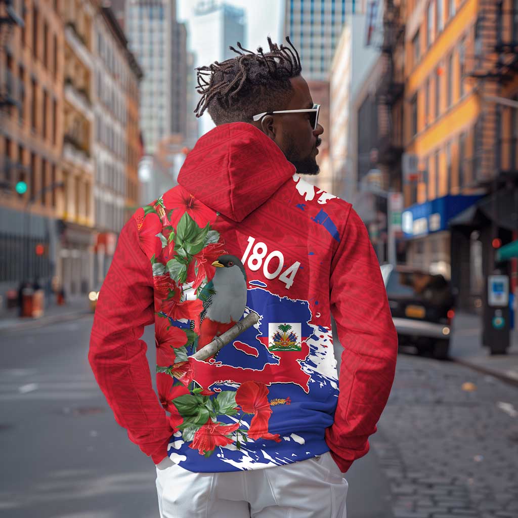 Afro Haiti Independence Day Zip Hoodie 1804 Proud Ayiti Map Hispaniolan Trogon - African Pride