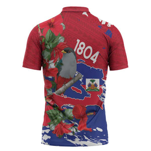 Haiti Independence Day Zipper Polo Shirt 1804 Proud Ayiti Map Hispaniolan Trogon