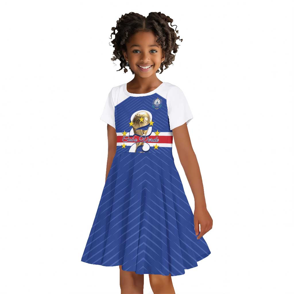 Personalized Afro Cape Verde Football Kid Short Sleeve Dress 2026 Tubaroes Azuis First-ever World Cup - African Pride