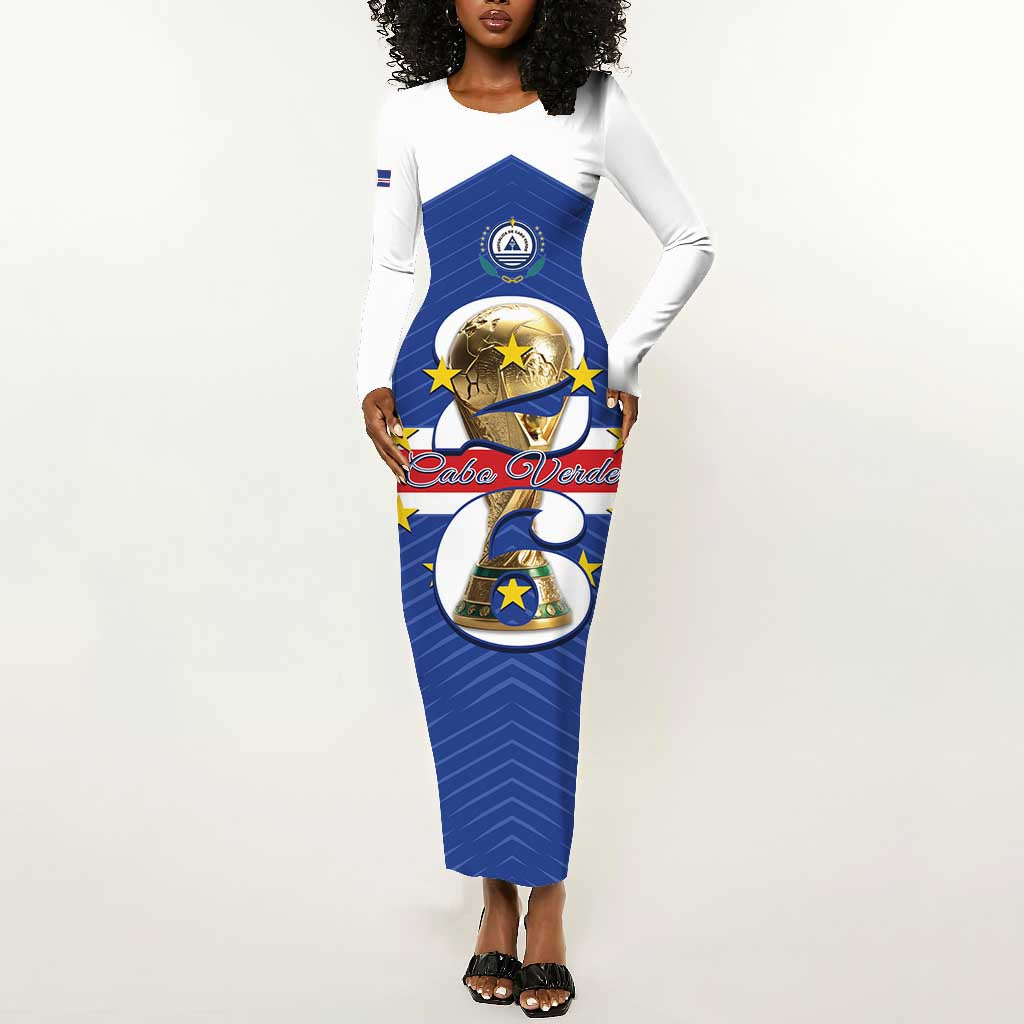 Personalized Afro Cape Verde Football Long Sleeve Bodycon Dress 2026 Tubaroes Azuis First-ever World Cup - African Pride