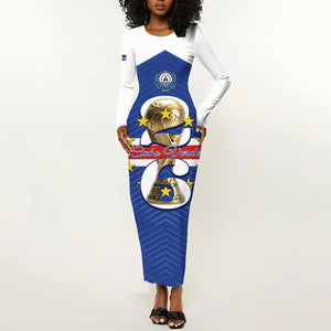 Personalized Afro Cape Verde Football Long Sleeve Bodycon Dress 2026 Tubaroes Azuis First-ever World Cup - African Pride