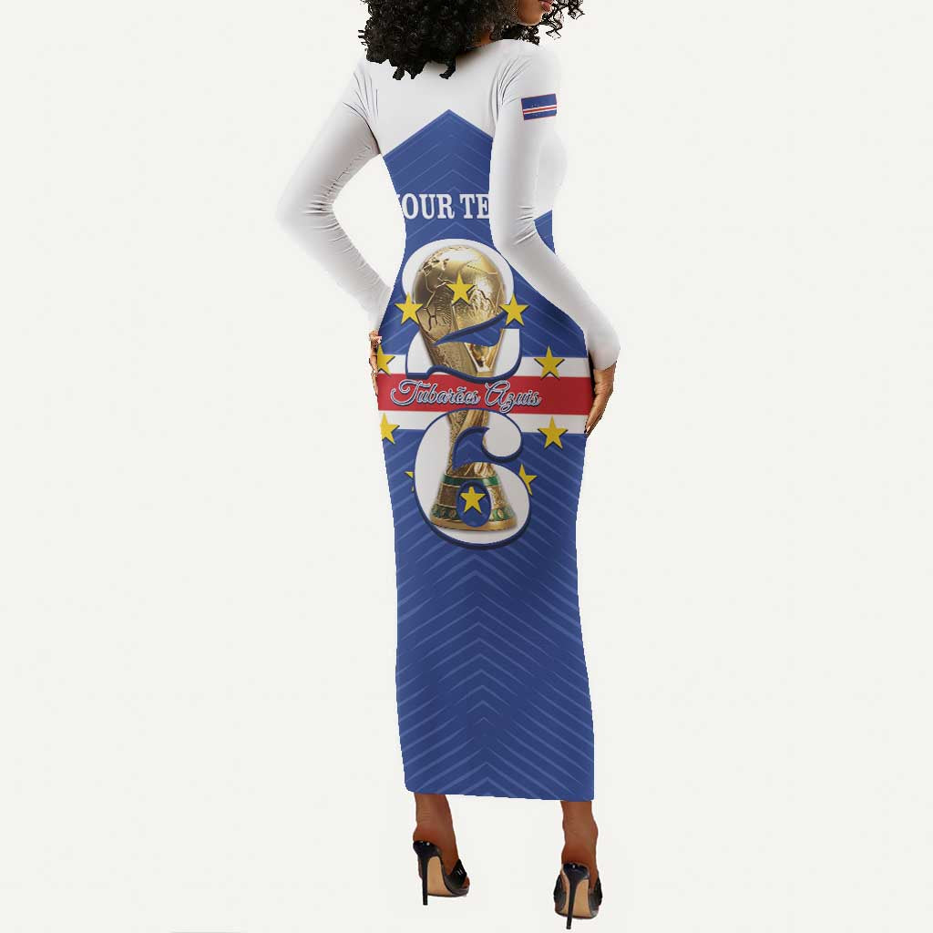 Personalized Afro Cape Verde Football Long Sleeve Bodycon Dress 2026 Tubaroes Azuis First-ever World Cup - African Pride