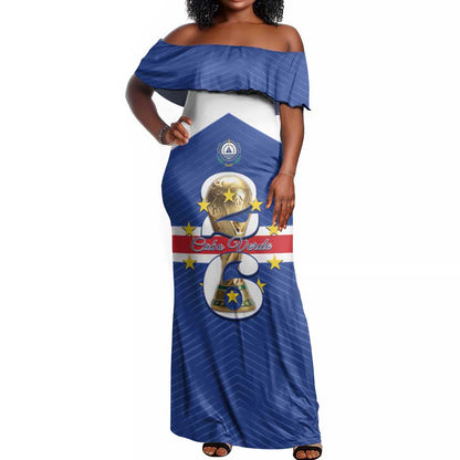 Personalized Afro Cape Verde Football Off Shoulder Maxi Dress 2026 Tubaroes Azuis First-ever World Cup - African Pride