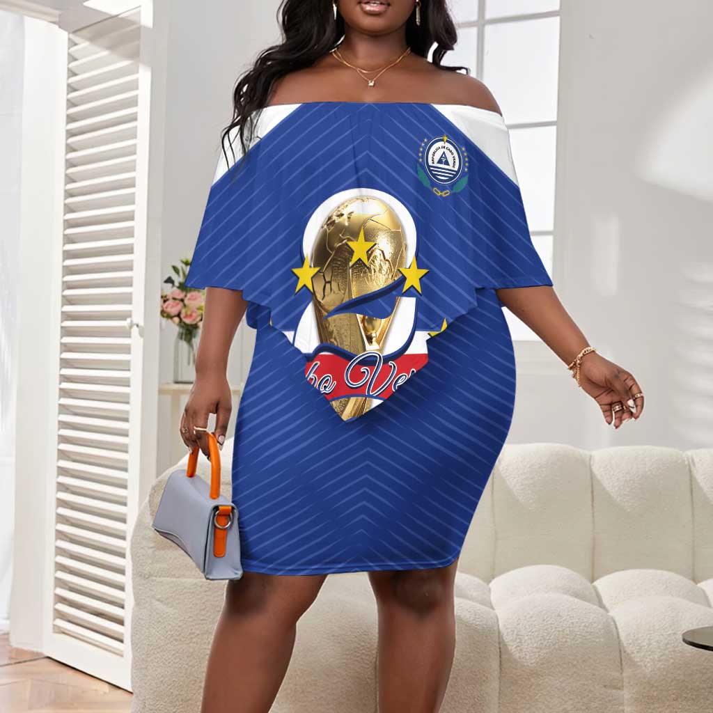 Personalized Afro Cape Verde Football Off Shoulder Short Dress 2026 Tubaroes Azuis First-ever World Cup - African Pride