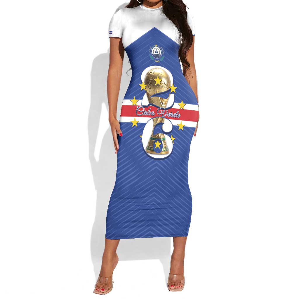Personalized Afro Cape Verde Football Short Sleeve Bodycon Dress 2026 Tubaroes Azuis First-ever World Cup - African Pride