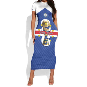 Personalized Afro Cape Verde Football Short Sleeve Bodycon Dress 2026 Tubaroes Azuis First-ever World Cup - African Pride