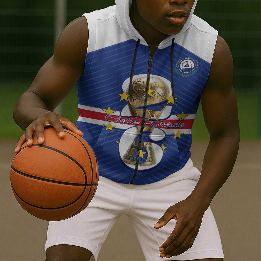 Personalized Afro Cape Verde Football Sleeveless Zip Hoodie 2026 Tubaroes Azuis First-ever World Cup - African Pride
