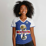 Personalized Afro Cape Verde Football Women V-Neck T-Shirt 2026 Tubaroes Azuis First-ever World Cup - African Pride