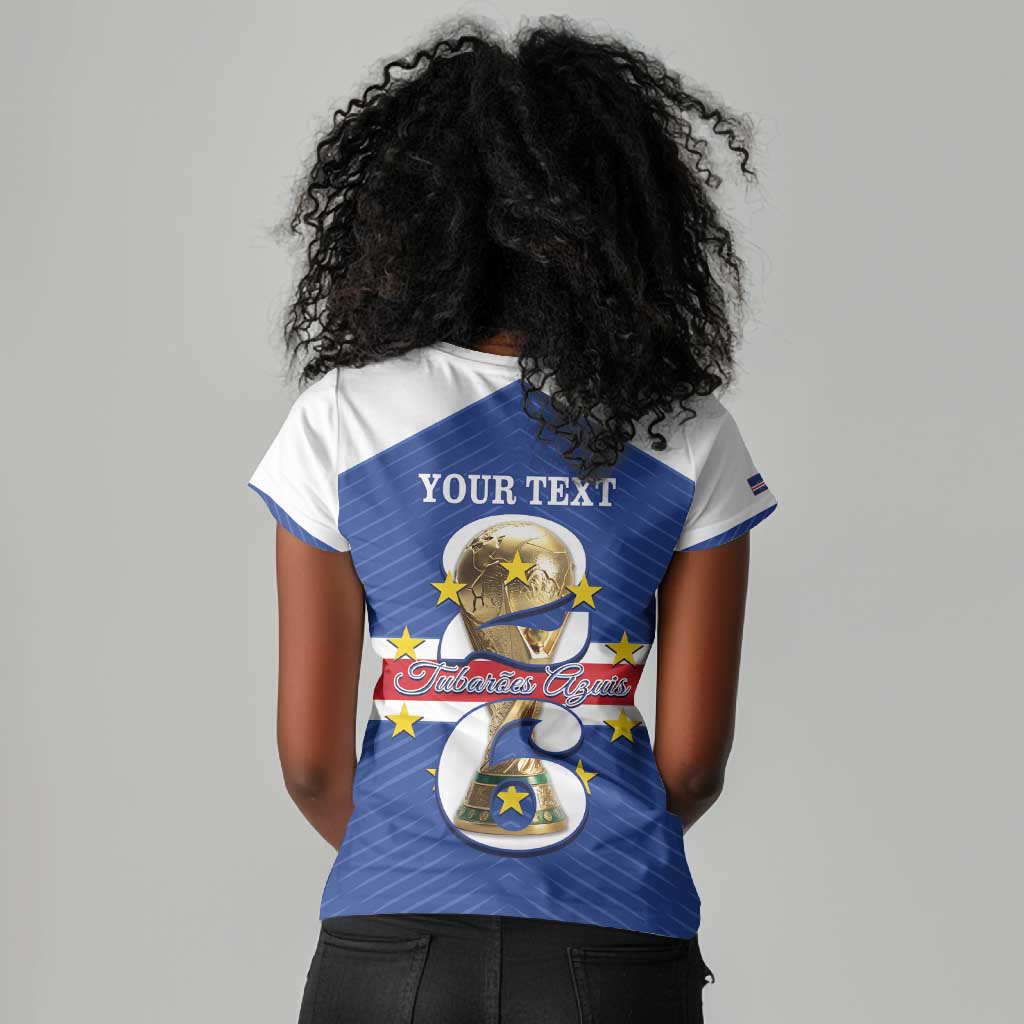 Personalized Afro Cape Verde Football Women V-Neck T-Shirt 2026 Tubaroes Azuis First-ever World Cup - African Pride